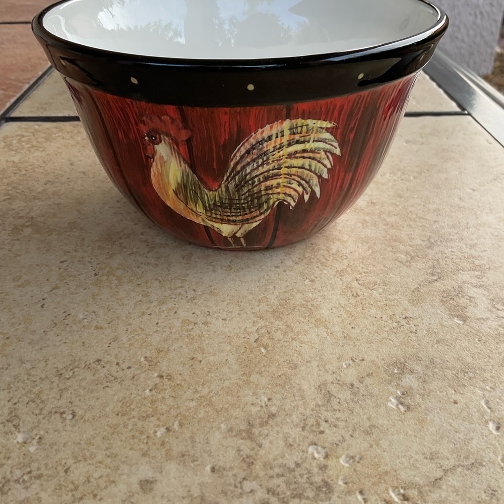 Vintage Pier 1 Rooster Inn Cereal, Soup, Snack Bowl, Red, Black, Farmhouse - Picture 3 of 6